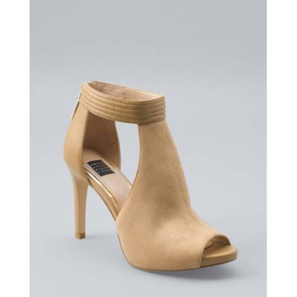 White House Black Market Adley Tan Peep Toe Bootie Heels
